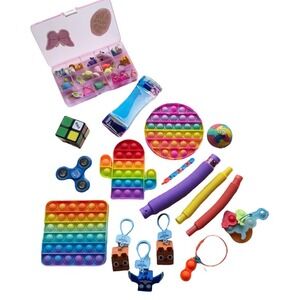 Lot‎ Rainbow Fidget Toy Pack Sensory Stress Relief Rubix Cube Spinner 3D Erasers